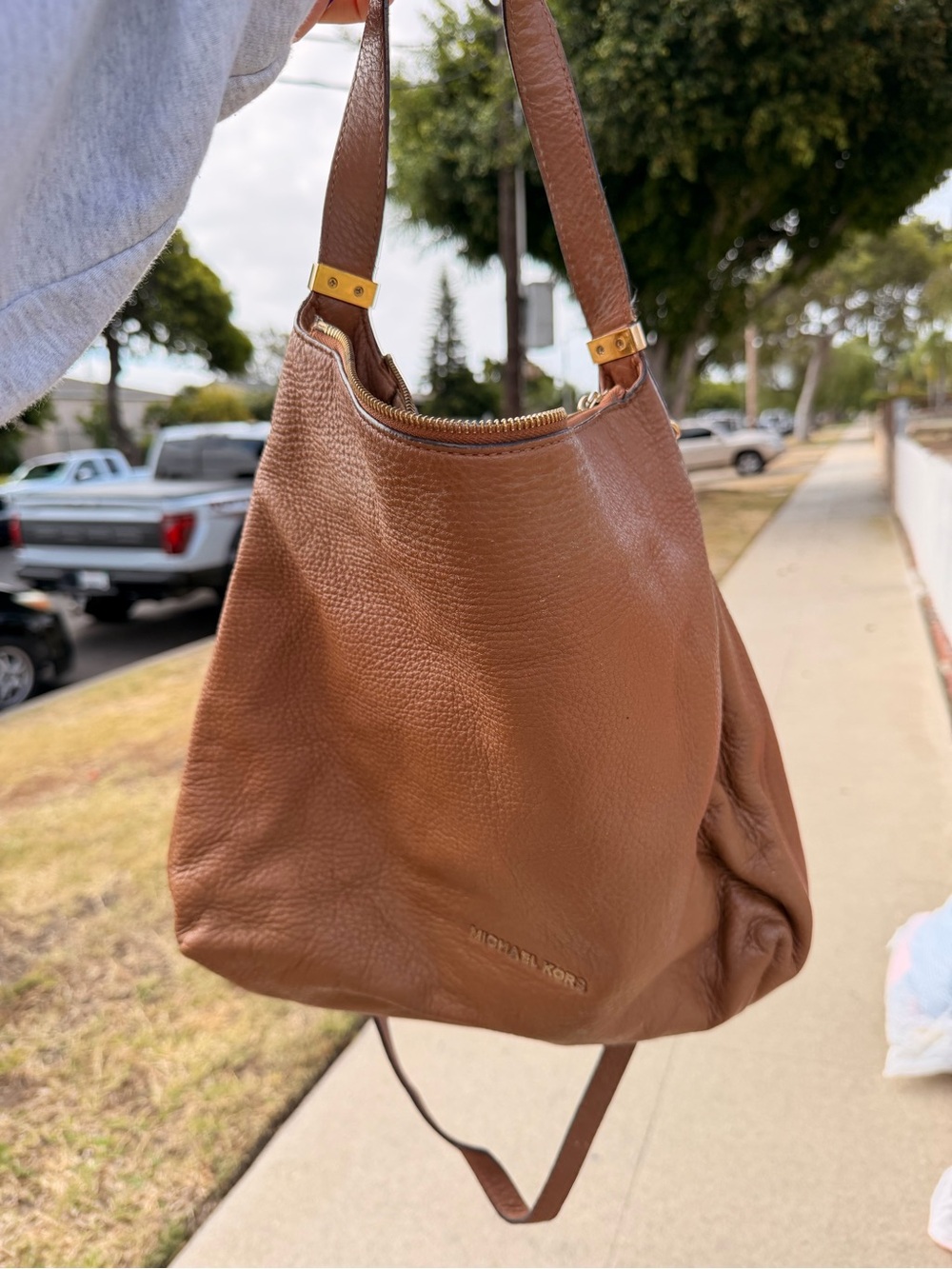 Michael Kors Pebbled Brown Leather Shoulder Hobo with Gold Accents